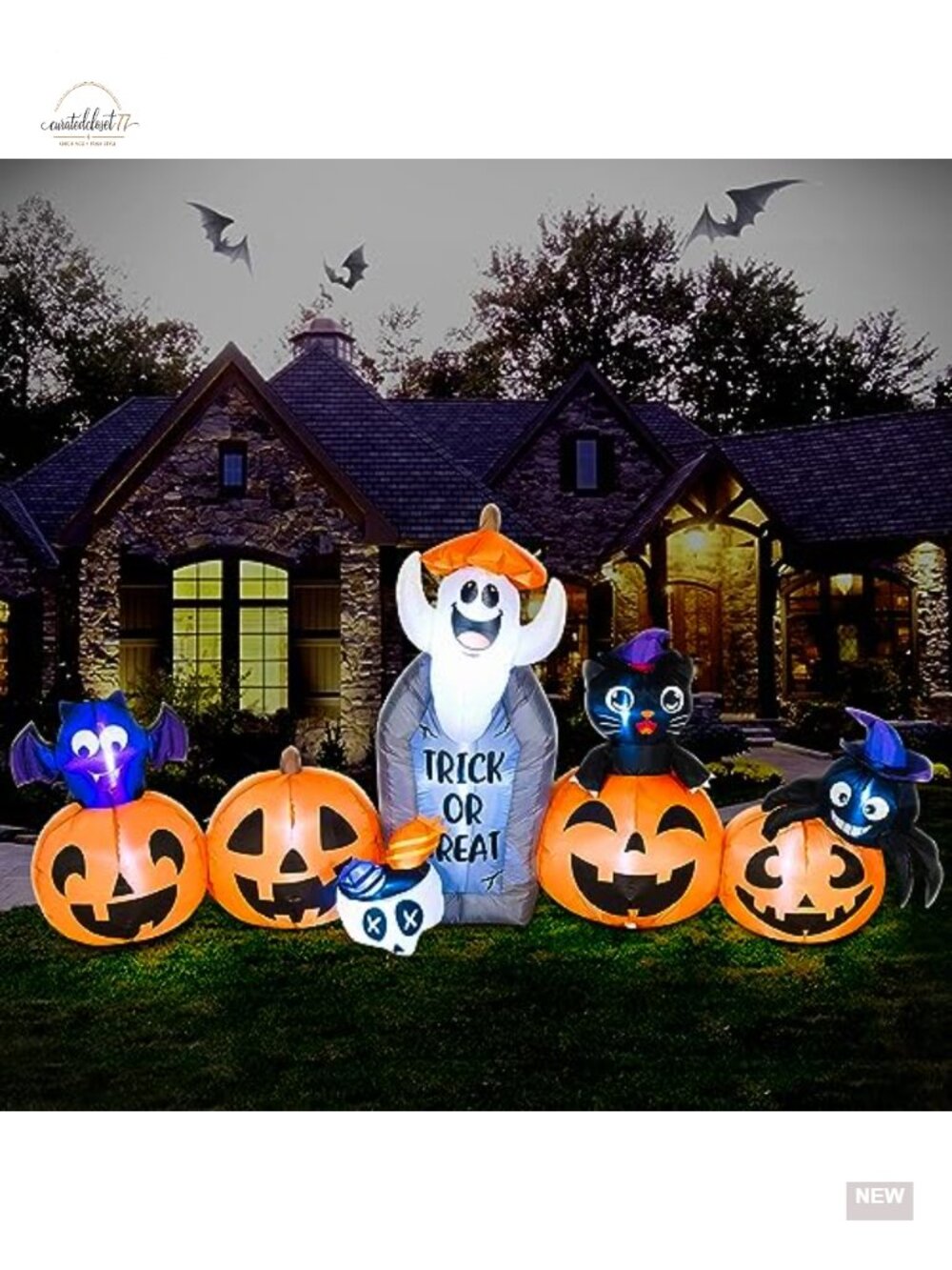 8FT Halloween Inflatable Decorations - Pumpkin Tombstone Ghost Cat Bat Spider